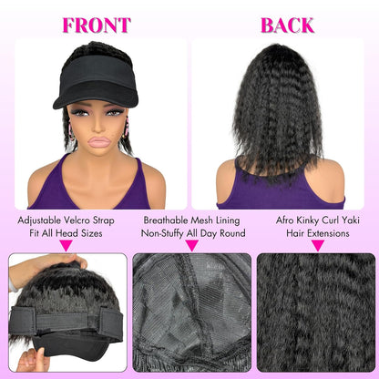 Hat Wigs with Kinky Curly Hair Ponytail Attached for Black Women