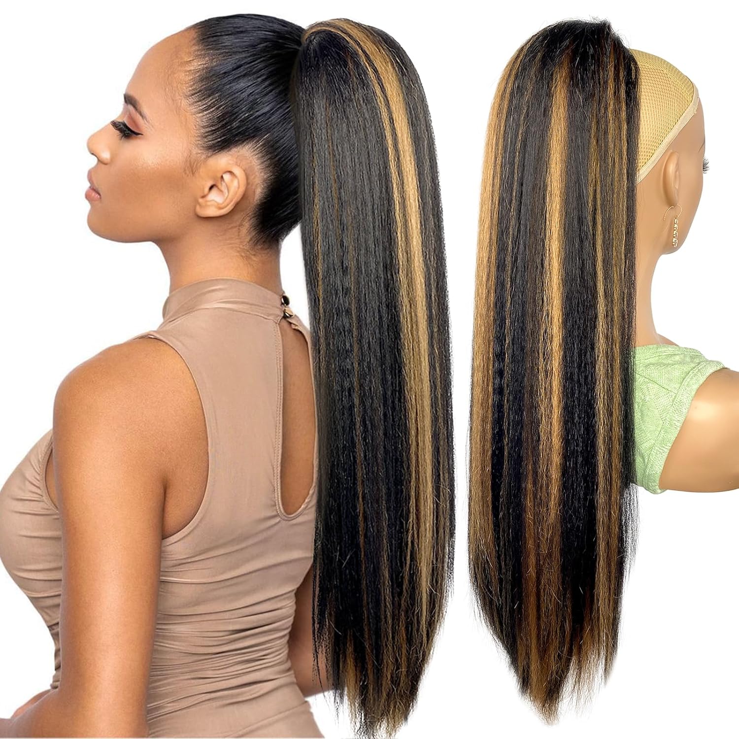 30inch Long Yaki Straight Drawstring Ponytail Extension for Black Women
