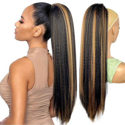 30inch Long Yaki Straight Drawstring Ponytail Extension for Black Women