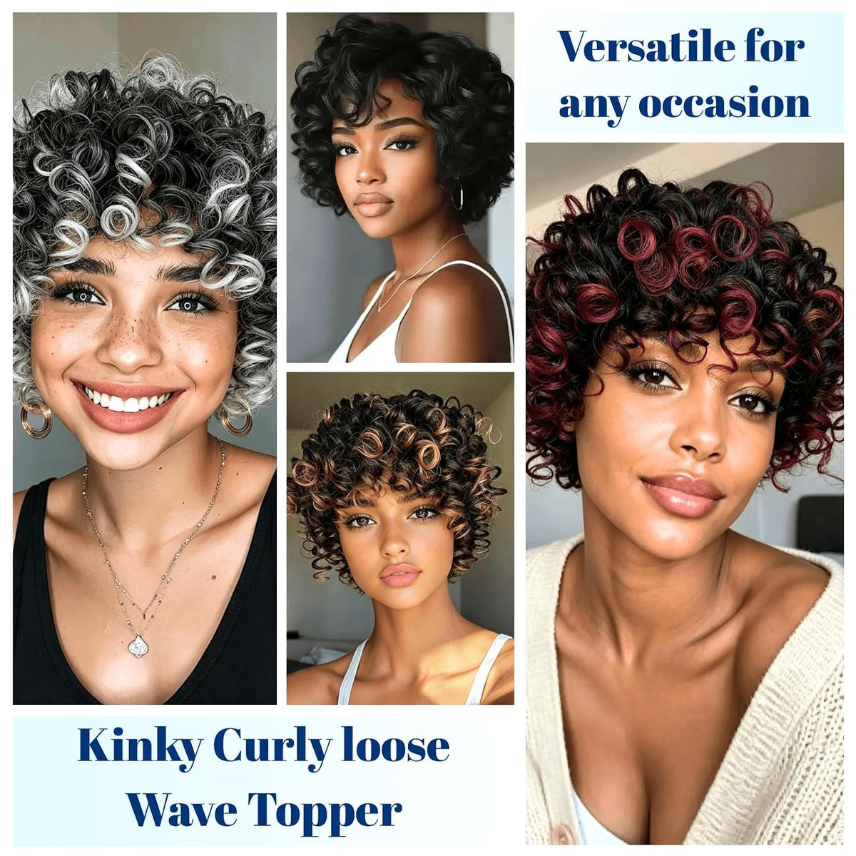 Short Loose Wave Hair Topper with Bangs for Black Women Topper Wig 360°3D Cover