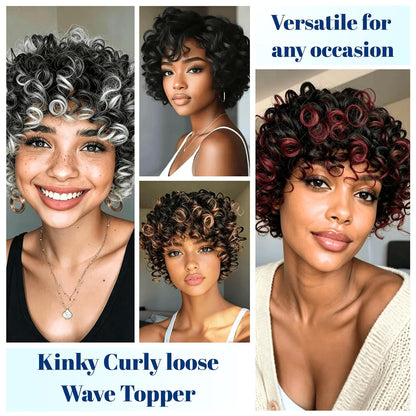 Short Loose Wave Hair Topper with Bangs for Black Women Topper Wig 360°3D Cover