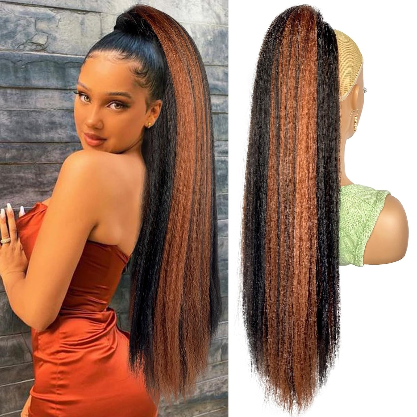 30inch Long Yaki Straight Drawstring Ponytail Extension for Black Women
