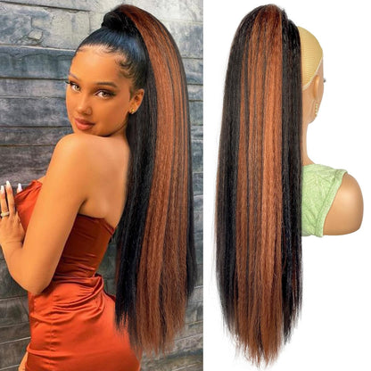 30inch Long Yaki Straight Drawstring Ponytail Extension for Black Women