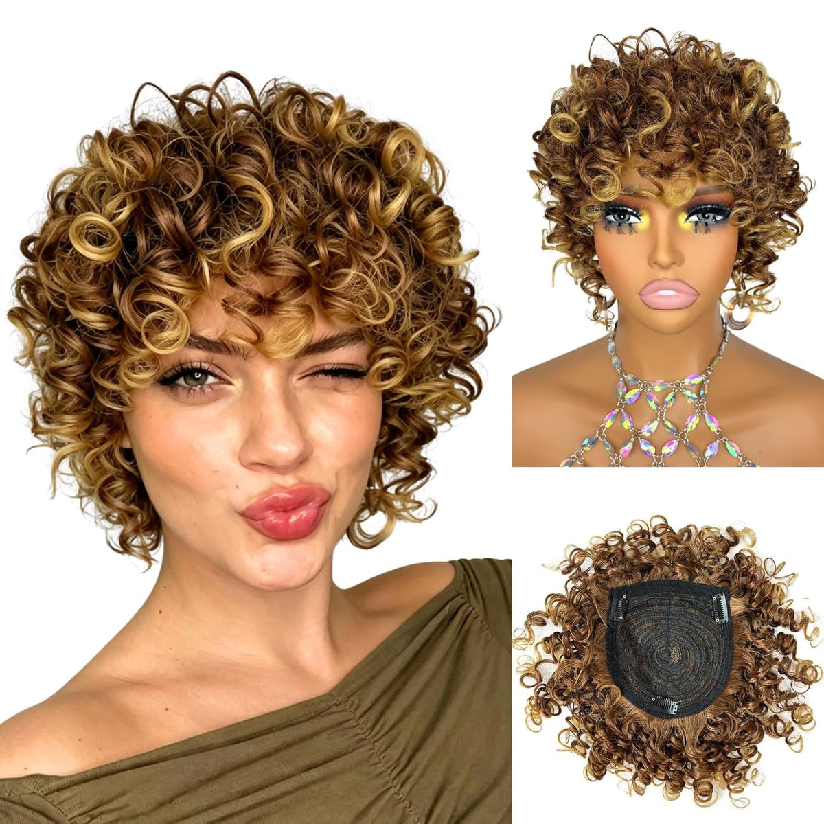 Short Loose Wave Hair Topper with Bangs for Black Women Topper Wig 360°3D Cover