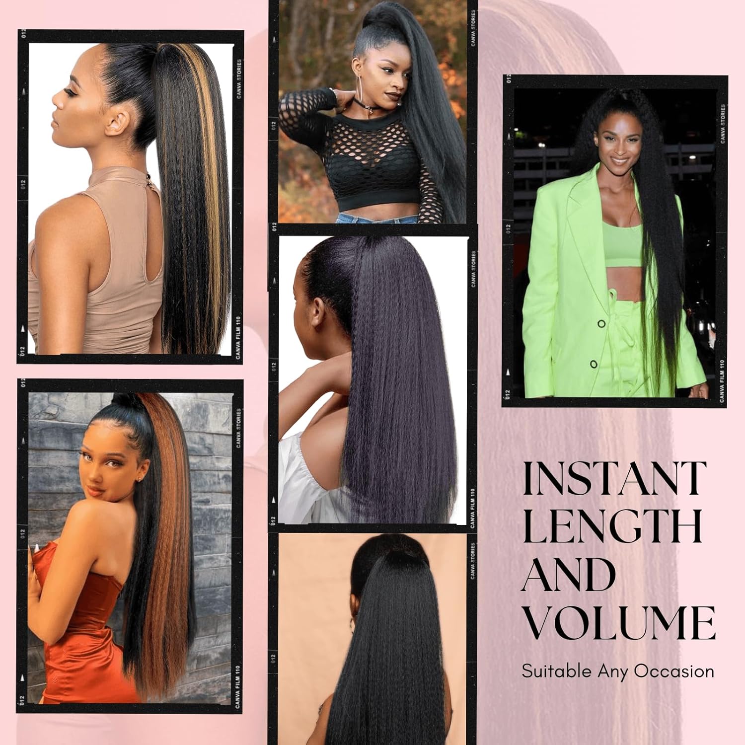 30inch Long Yaki Straight Drawstring Ponytail Extension for Black Women