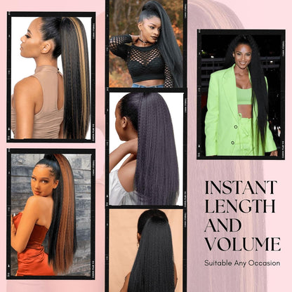 30inch Long Yaki Straight Drawstring Ponytail Extension for Black Women
