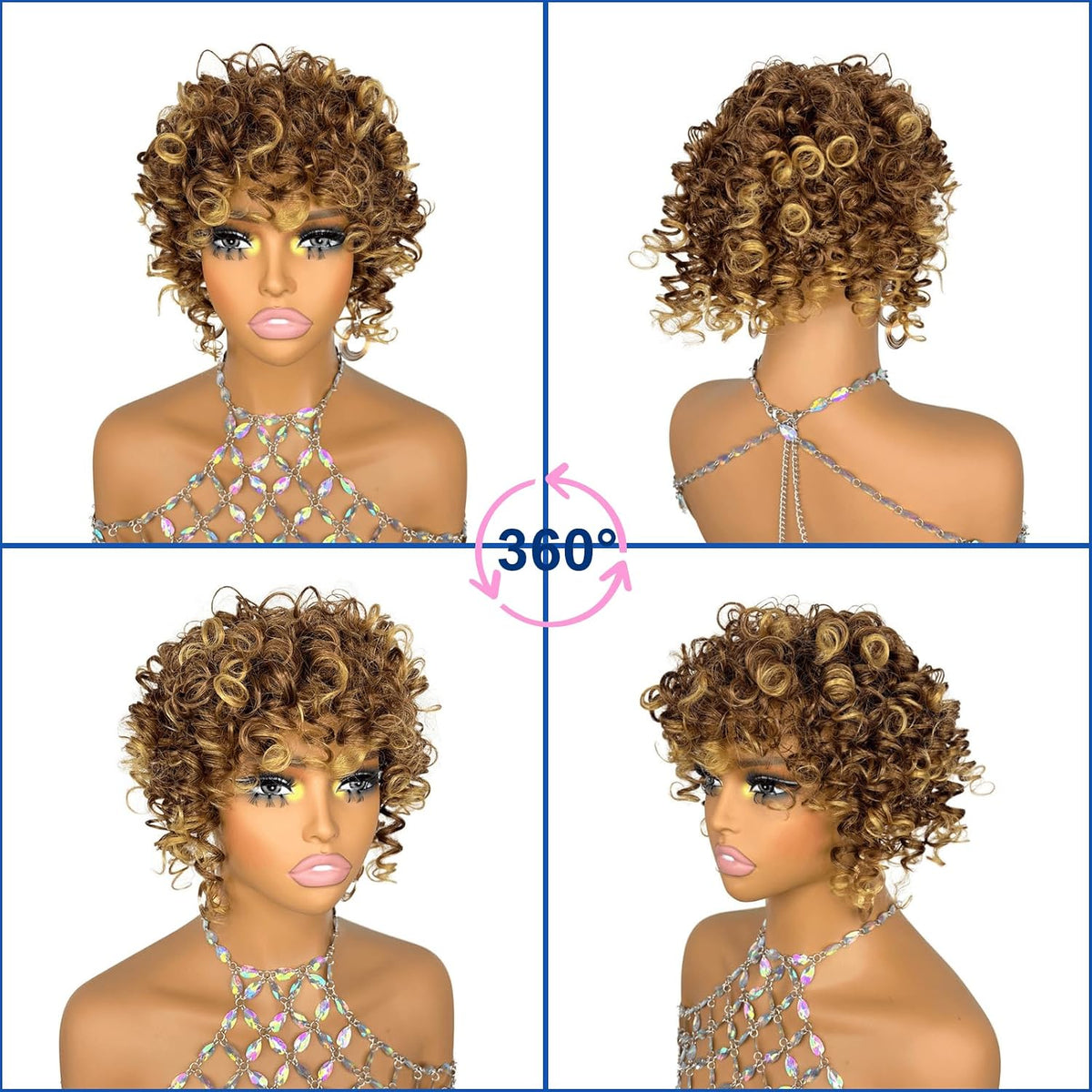 Short Loose Wave Hair Topper with Bangs for Black Women Topper Wig 360°3D Cover