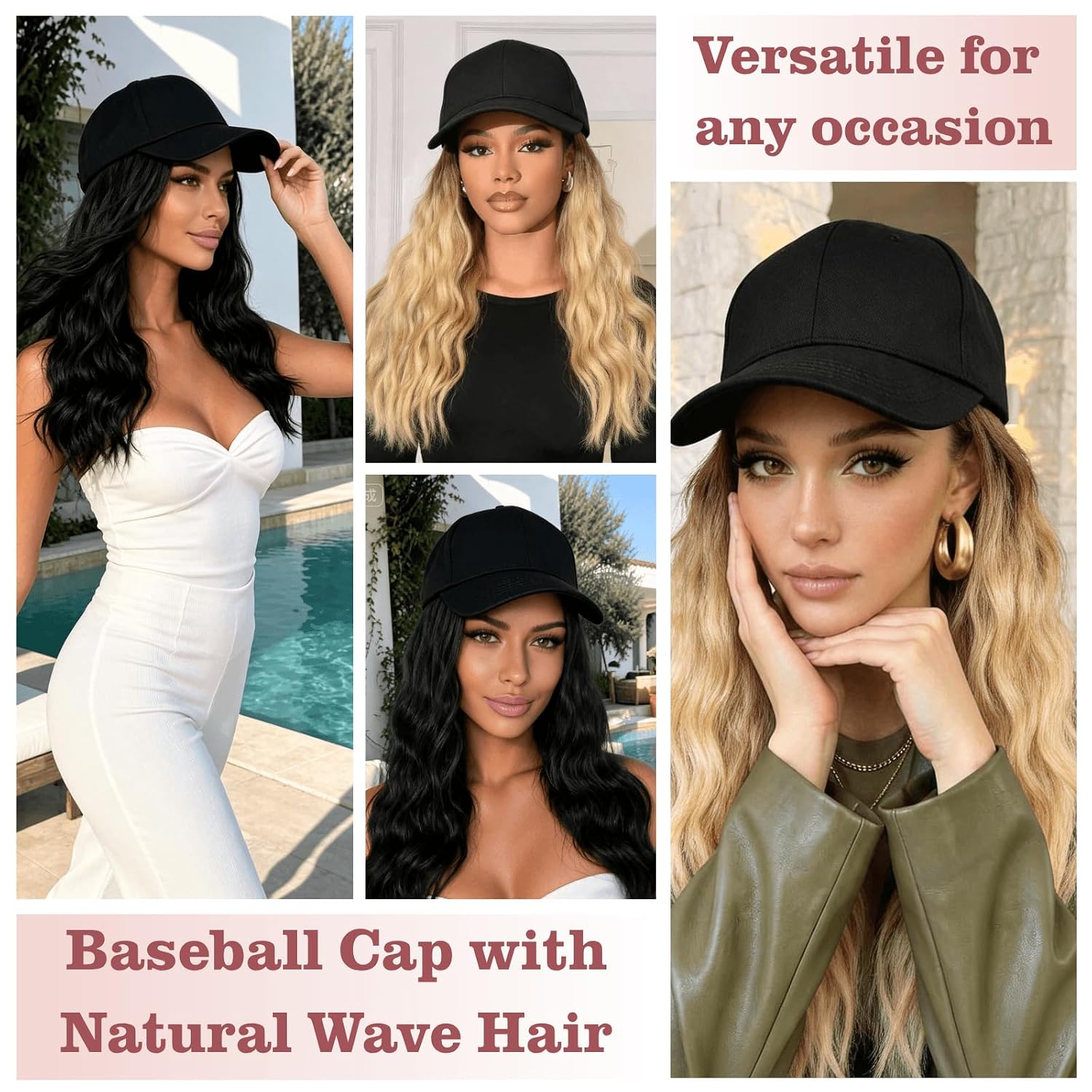 Short Curly Hat Wig for Women Baseball Cap with Ombre Blonde Natural Wave Hair for Women