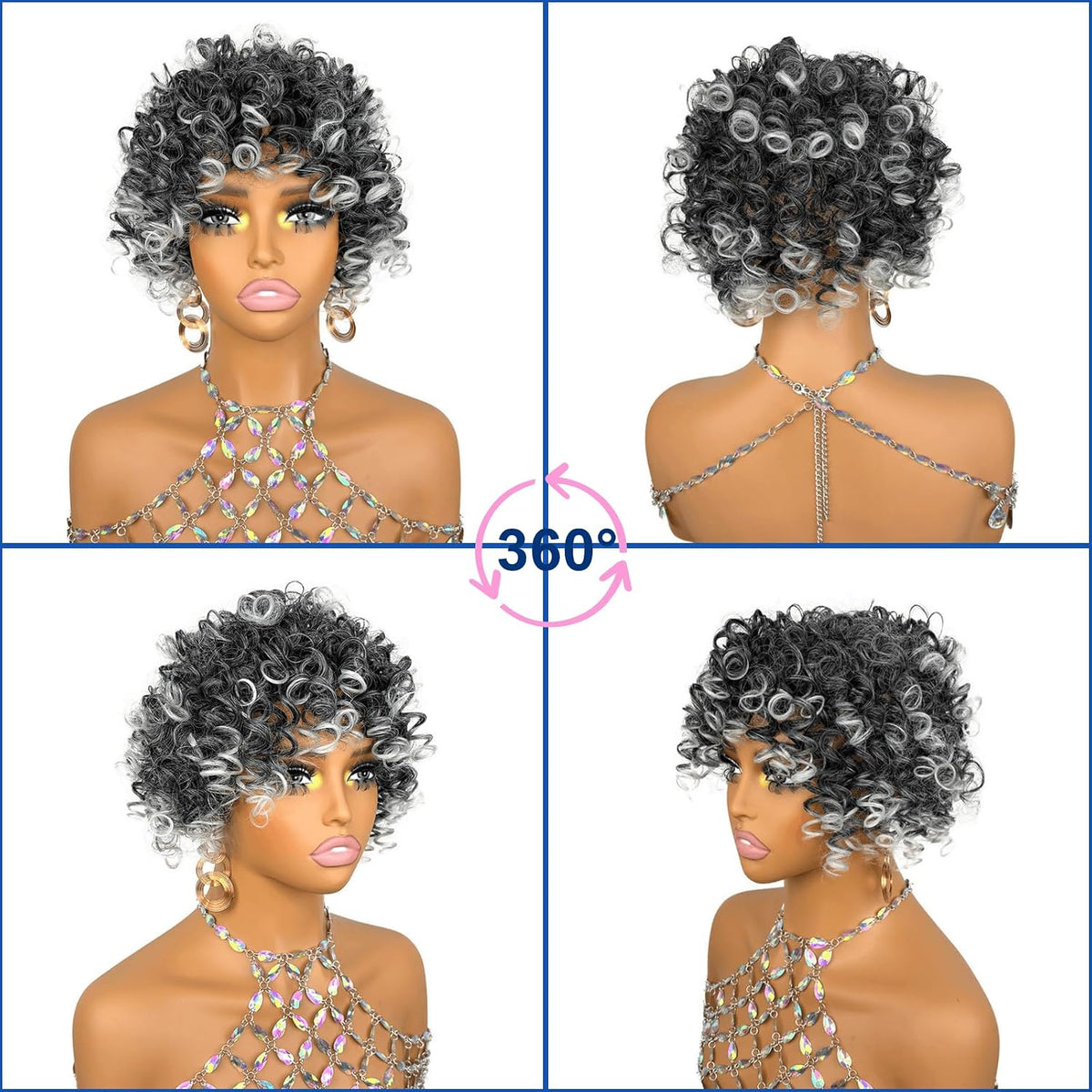 Short Loose Wave Hair Topper with Bangs for Black Women Topper Wig 360°3D Cover