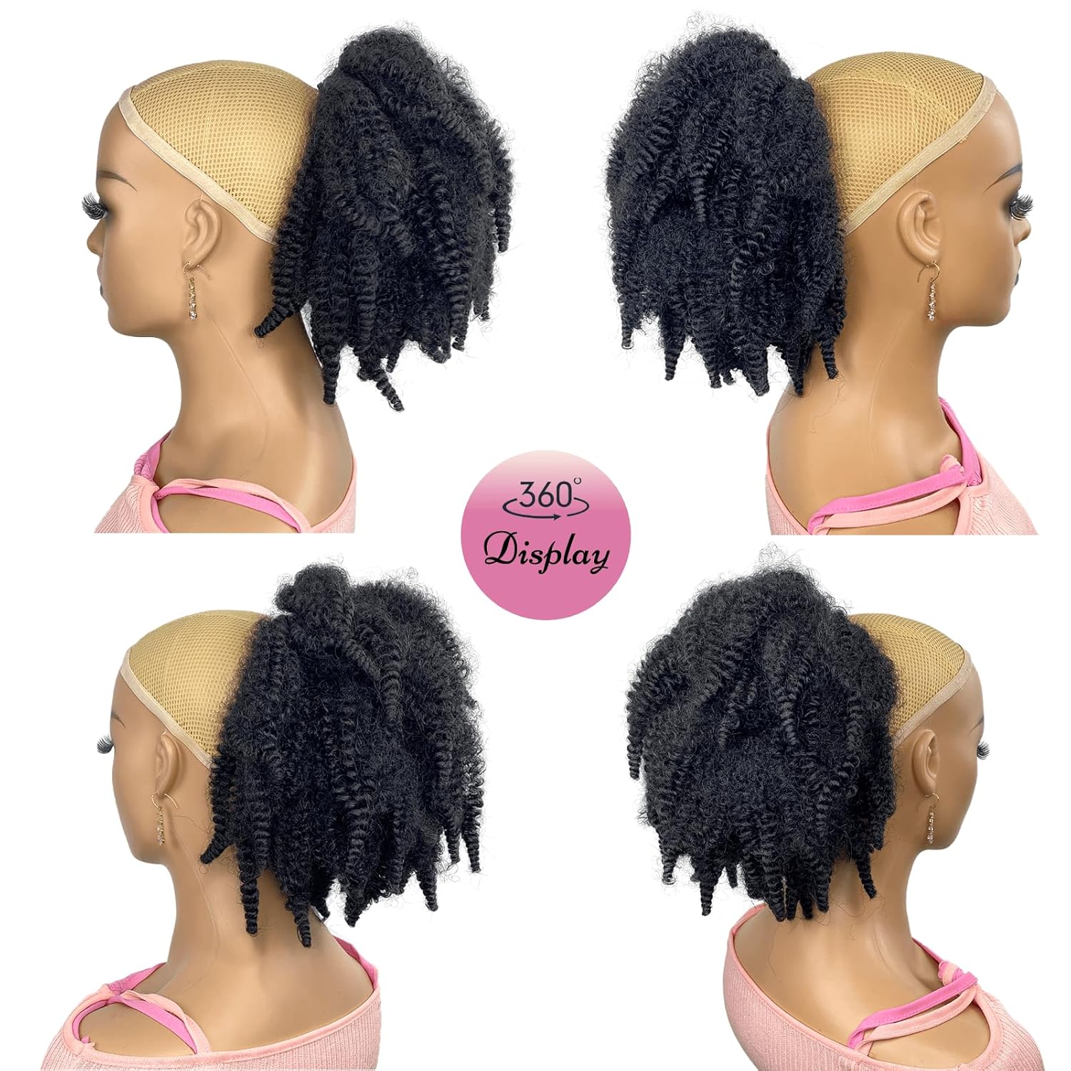 12inch short Marley Hair Drawstring Ponytail Black 4C Afro Puff Bun Braiding Ponytail