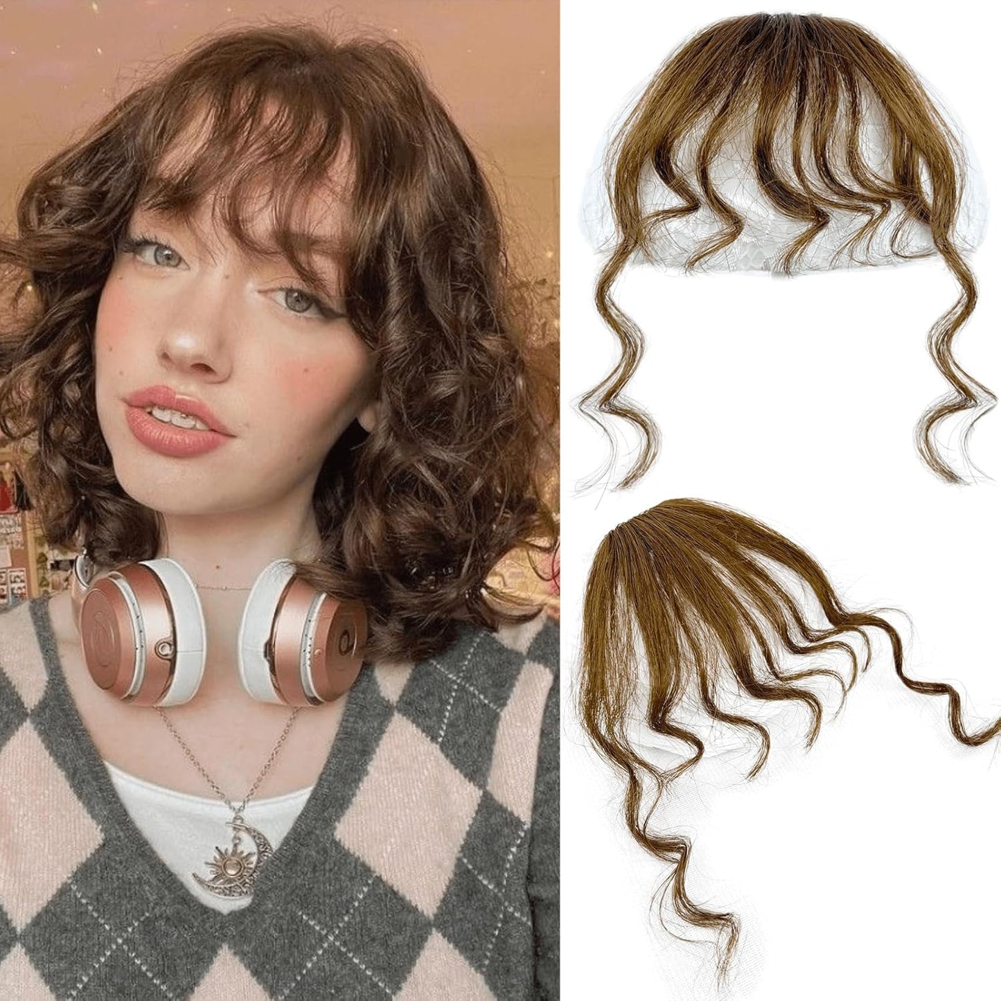 Human Hair Curly Bangs Hair Clip Kinky-Curly Ins Bangs French Bang for Women