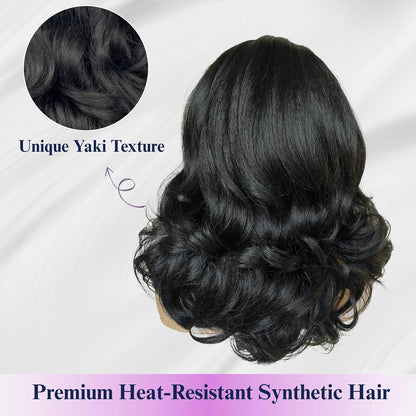 18inch Long Kinky Straight Yaki Wavy Headband Wig for Black Women