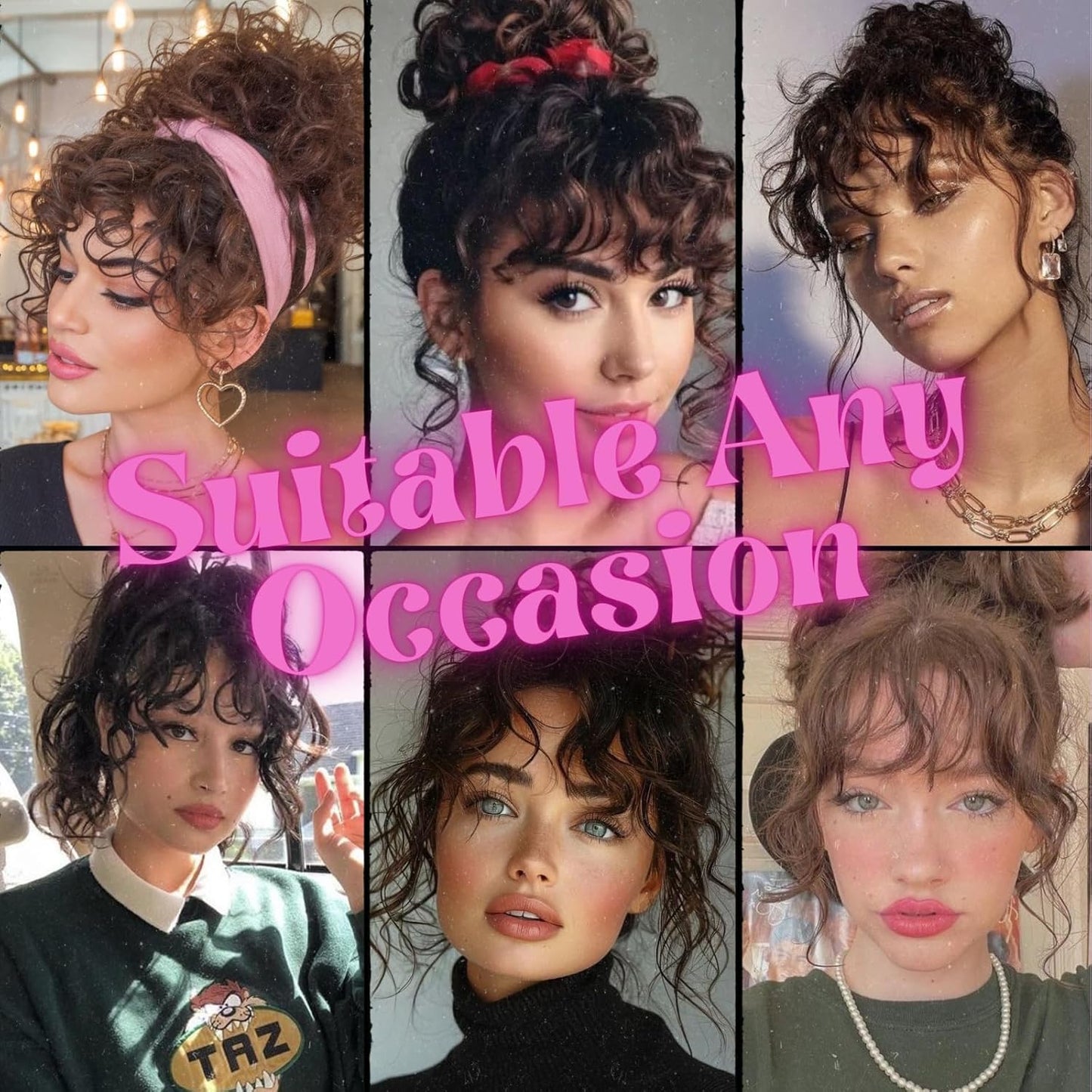 Human Hair Curly Bangs Hair Clip Kinky-Curly Ins Bangs French Bang for Women