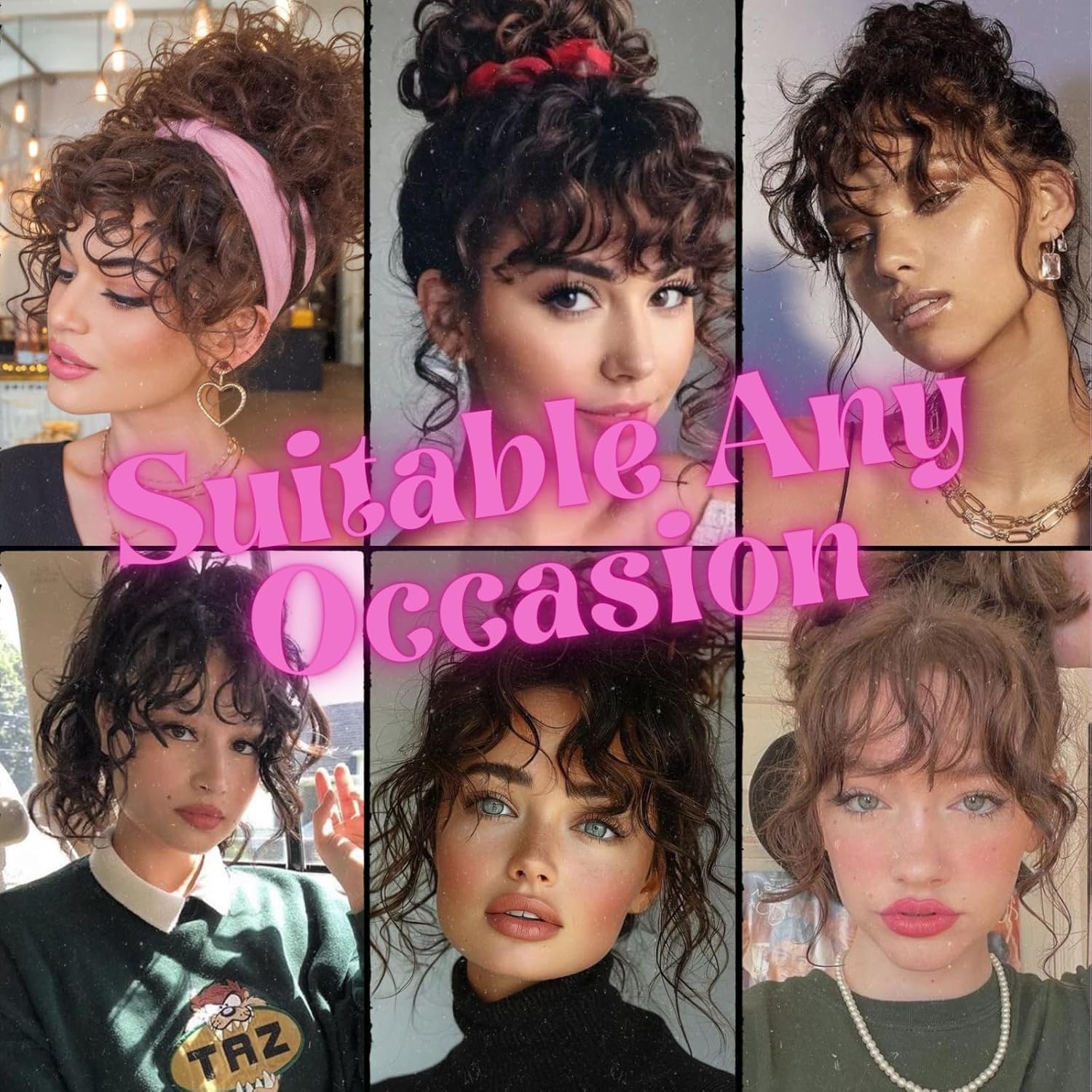 Human Hair Curly Bangs Hair Clip Kinky-Curly Ins Bangs French Bang for Women