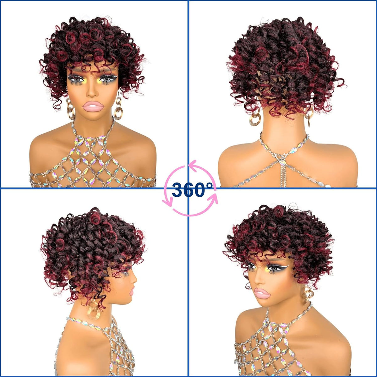 Short Loose Wave Hair Topper with Bangs for Black Women Topper Wig 360°3D Cover