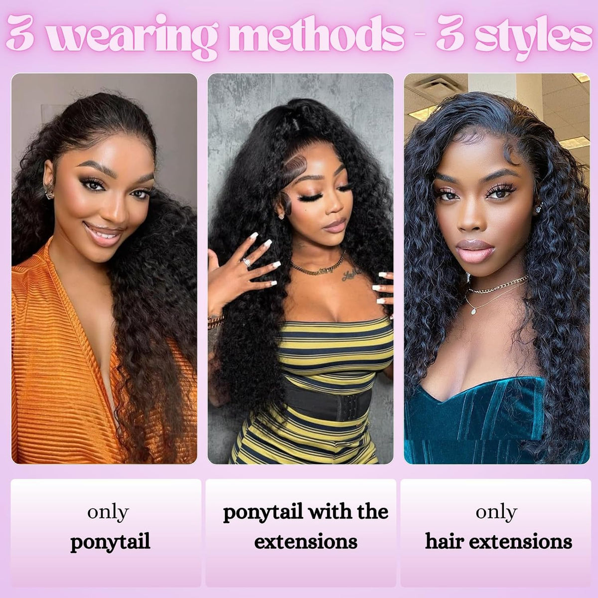 Half Up Half Down Ponytail Set for Black Women 6pc Water Wave 20inch
