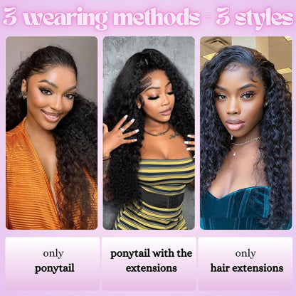 Half Up Half Down Ponytail Set for Black Women 6pc Water Wave 20inch