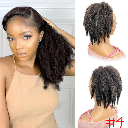 12inch short Marley Hair Drawstring Ponytail Black 4C Afro Puff Bun Braiding Ponytail