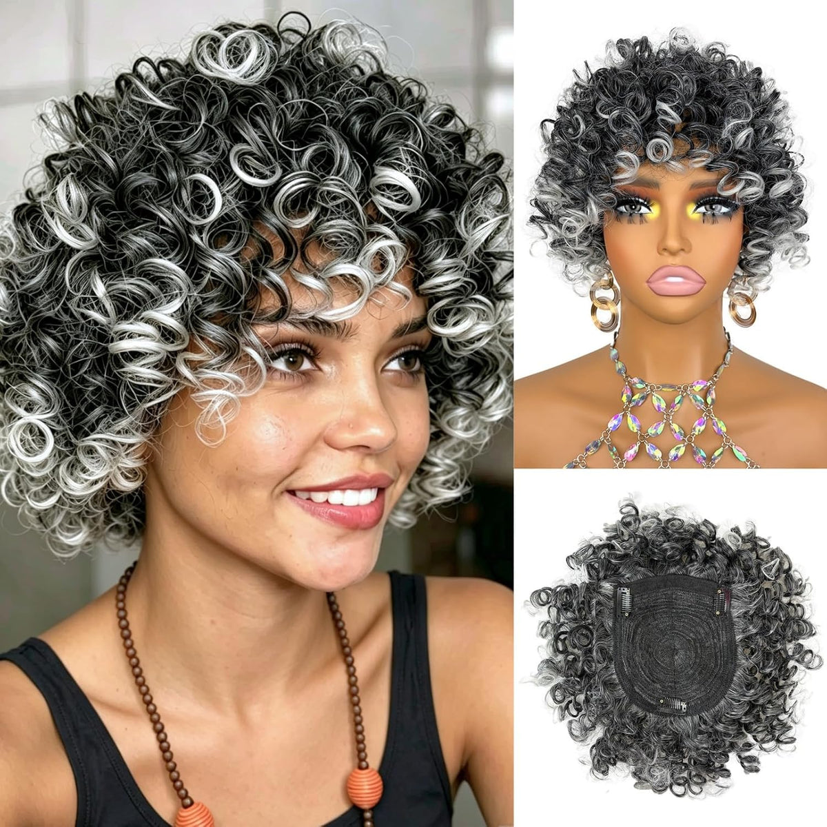Short Loose Wave Hair Topper with Bangs for Black Women Topper Wig 360°3D Cover