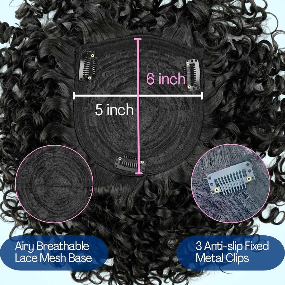 Short Loose Wave Hair Topper with Bangs for Black Women Topper Wig 360°3D Cover