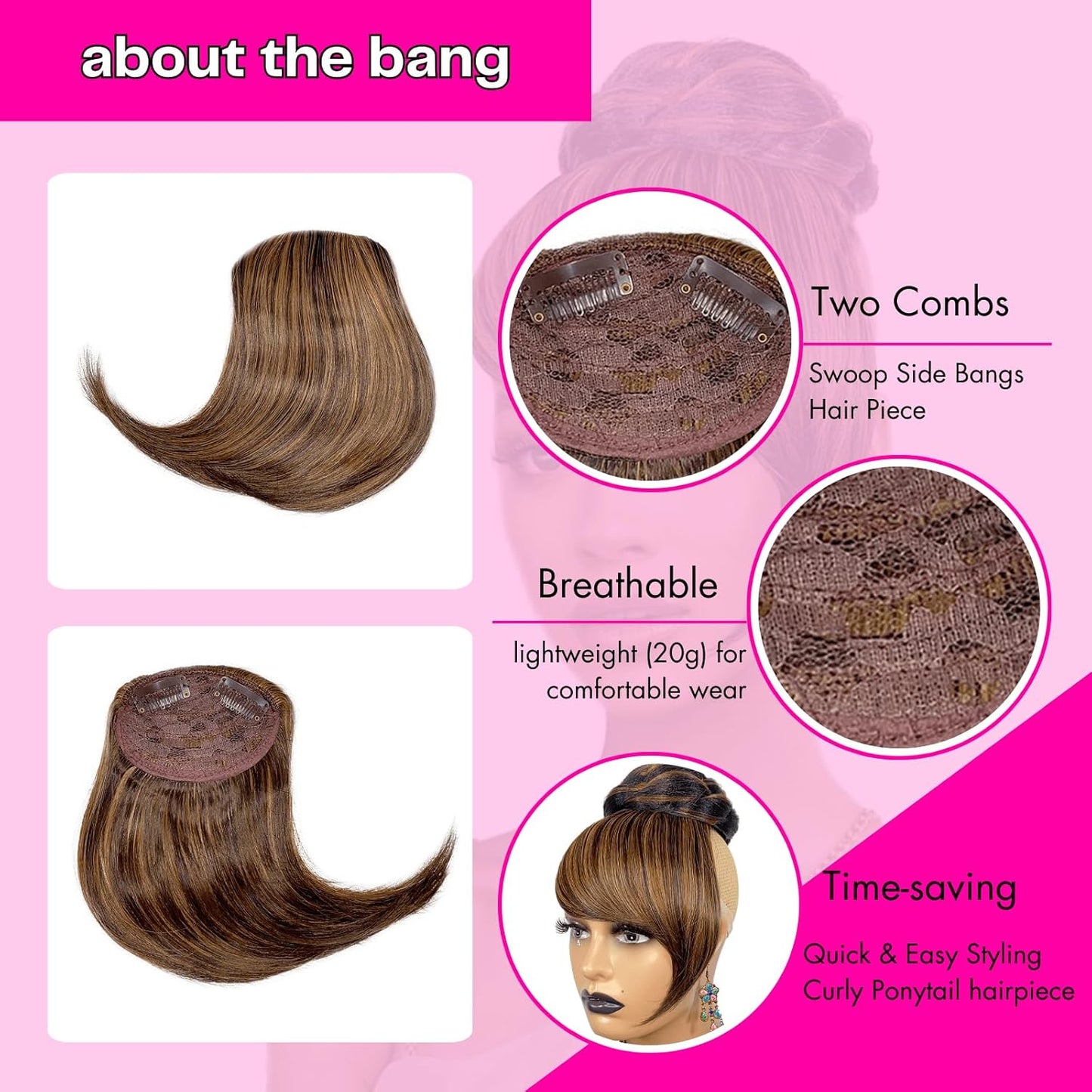 Brown Black Highlight Braided Bun with Bang for Black Women