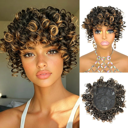 Short Loose Wave Hair Topper with Bangs for Black Women Topper Wig 360°3D Cover