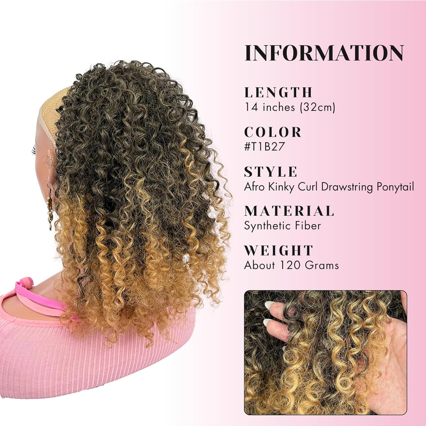 Short Afro Kinky Curl Drawstring Ponytail Deep Curly for Black Women