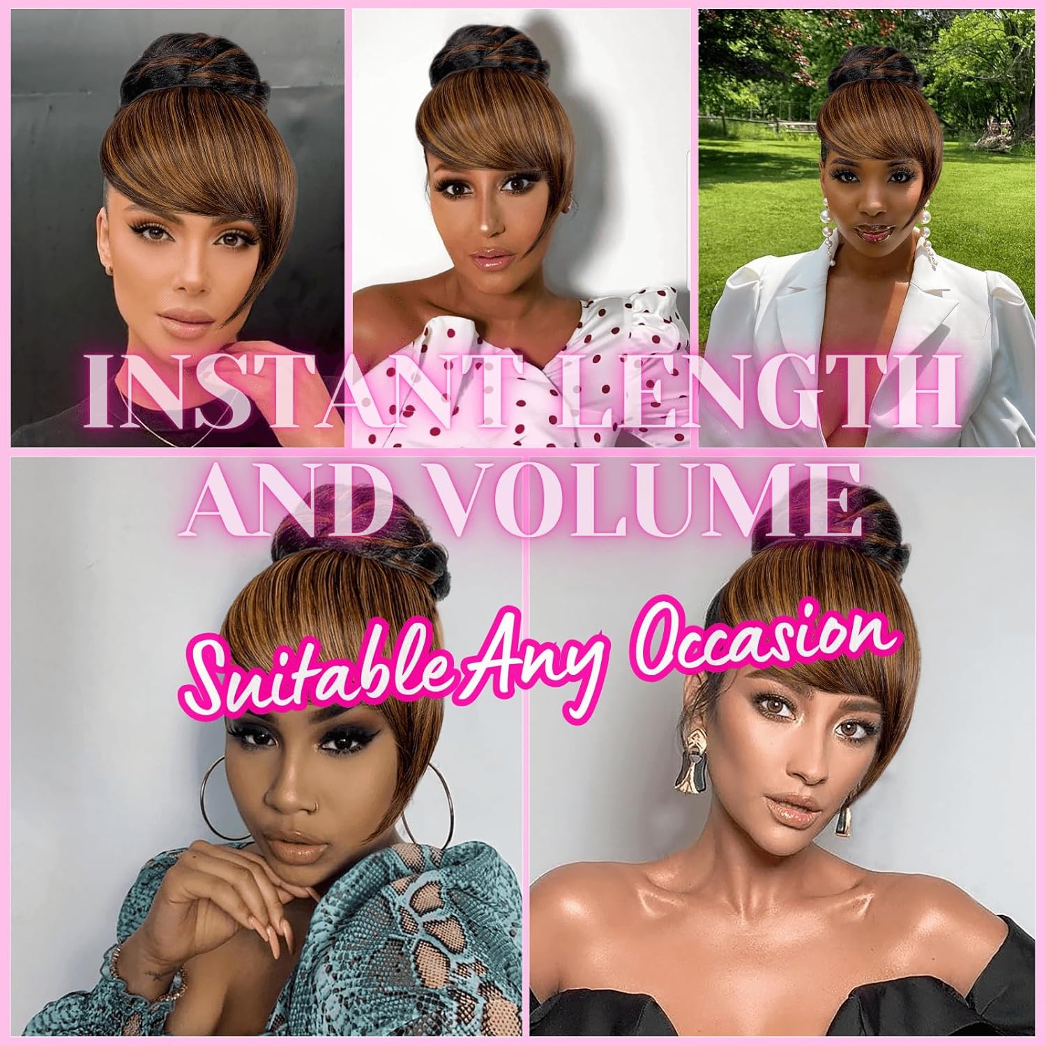 Brown Black Highlight Braided Bun with Bang for Black Women