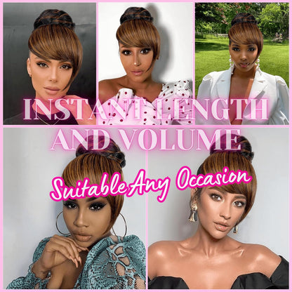 Brown Black Highlight Braided Bun with Bang for Black Women