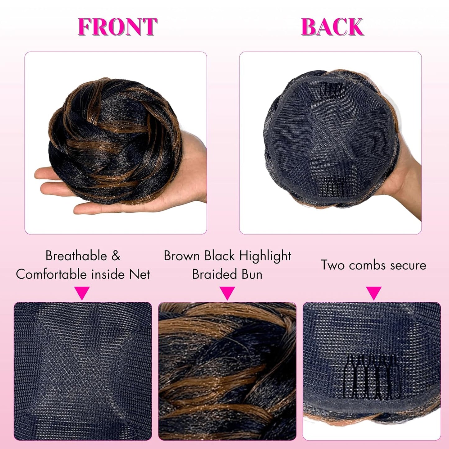 Brown Black Highlight Braided Bun with Bang for Black Women