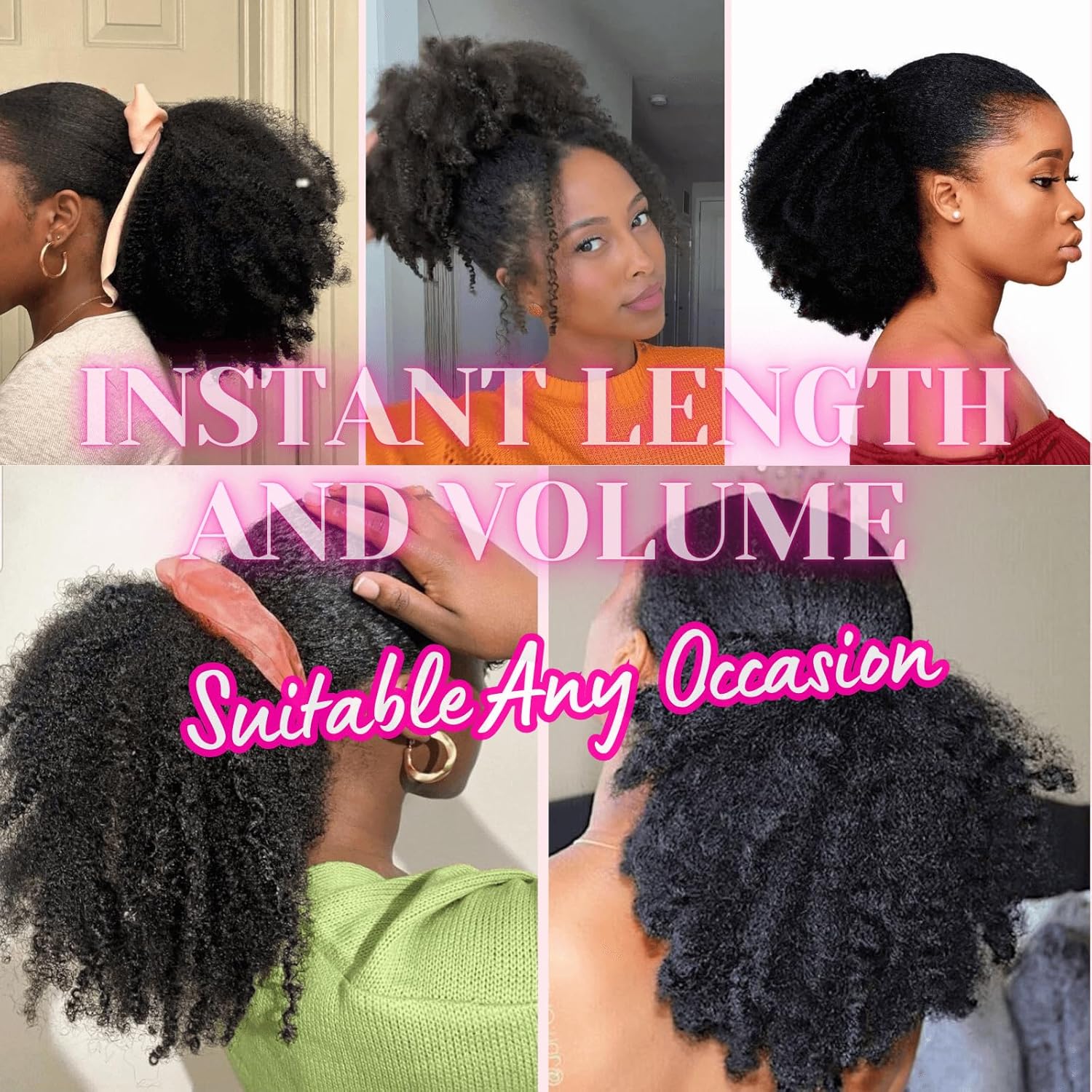 12inch short Marley Hair Drawstring Ponytail Black 4C Afro Puff Bun Braiding Ponytail