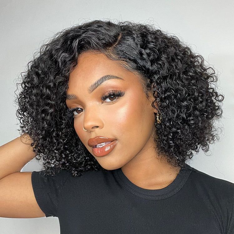 4x4 Glueless Lace Wig Human Hair Pixie Curly 250% Density C-part  for Black Women
