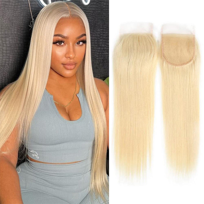 Best Blonde Lace Closure Human hair Straight 4x4 Free Part #613 color