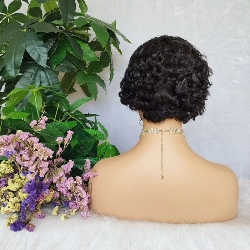 Black Finger Wave Pixie Cut Lace Frontal Wigs 13x4 Side Part Virgin Human Hair