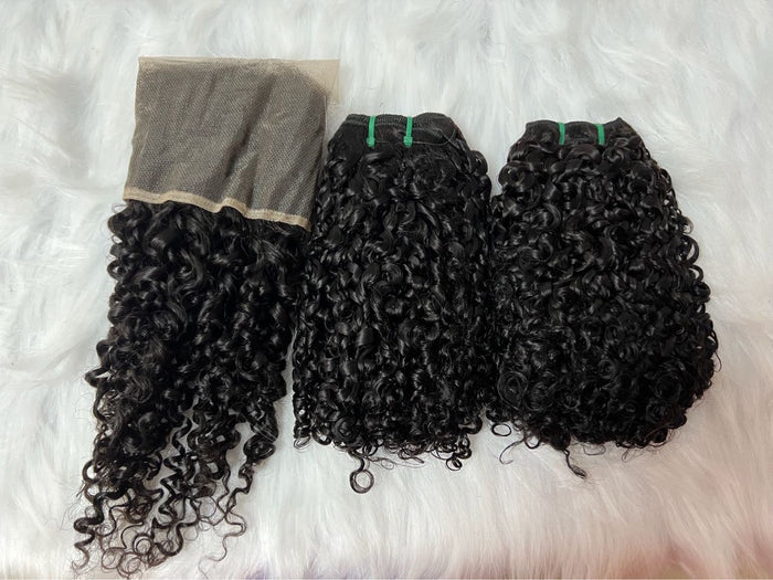 Black Super Double Draw Pixie Curl Virgin Human Hair Bundle for Black Women