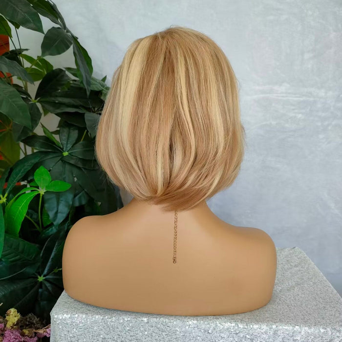 Blonde Highlight Pixie Cut Bob Lace Frontal Wig Human Hair for African American