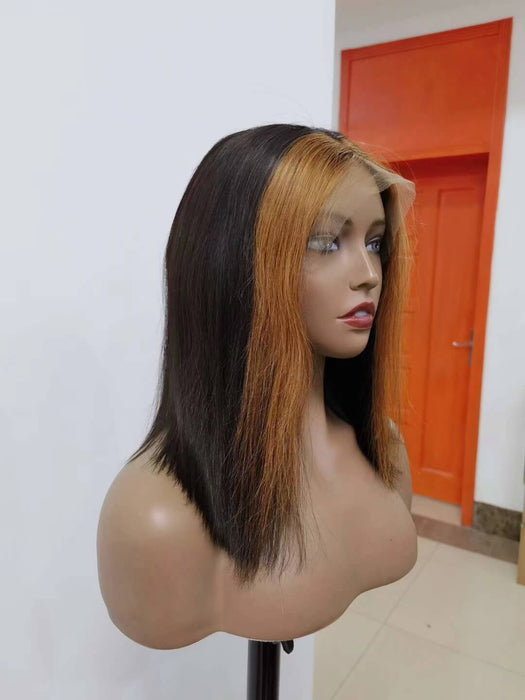 Brown Highlight BOB Lace Wig Human Hair 13x6 Lace Front Short Wig-2