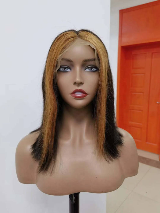 Brown Highlight BOB Lace Wig Human Hair 13x6 Lace Front Short Wig-1