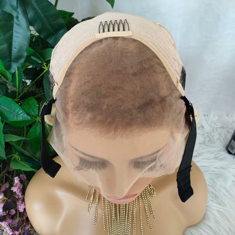 Brown Ombre Blonde Pixie Cut Lace Frontal Wig Human Hair for African American