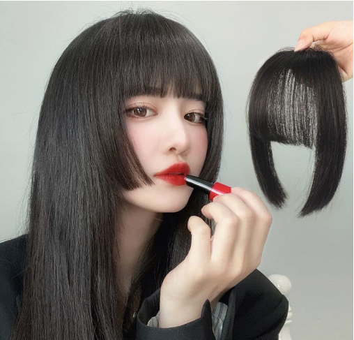 VAVANGA Clip in Bangs Straight Synthetic Black Hair Princess Cut Bangs Hair Piece Fringe