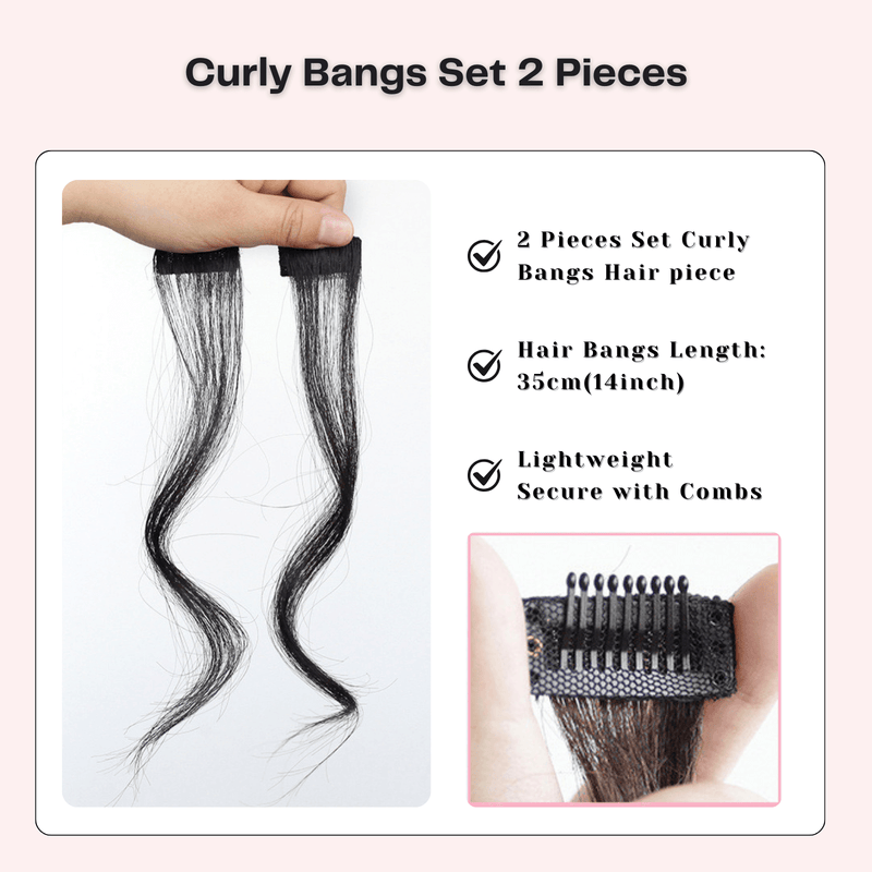 VANANGA Messy Hair Bun with Bang 2 Piece Black Claw Clip Hair Bun and Long Curly Air Bangs