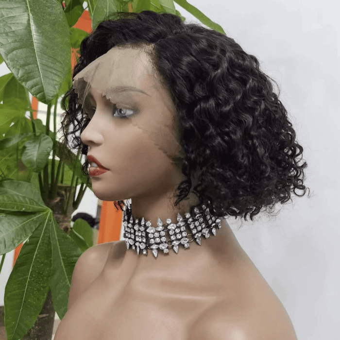 Curly Bob 360 Lace Wig Human Hair Side Part Short Wig For Black Women-R