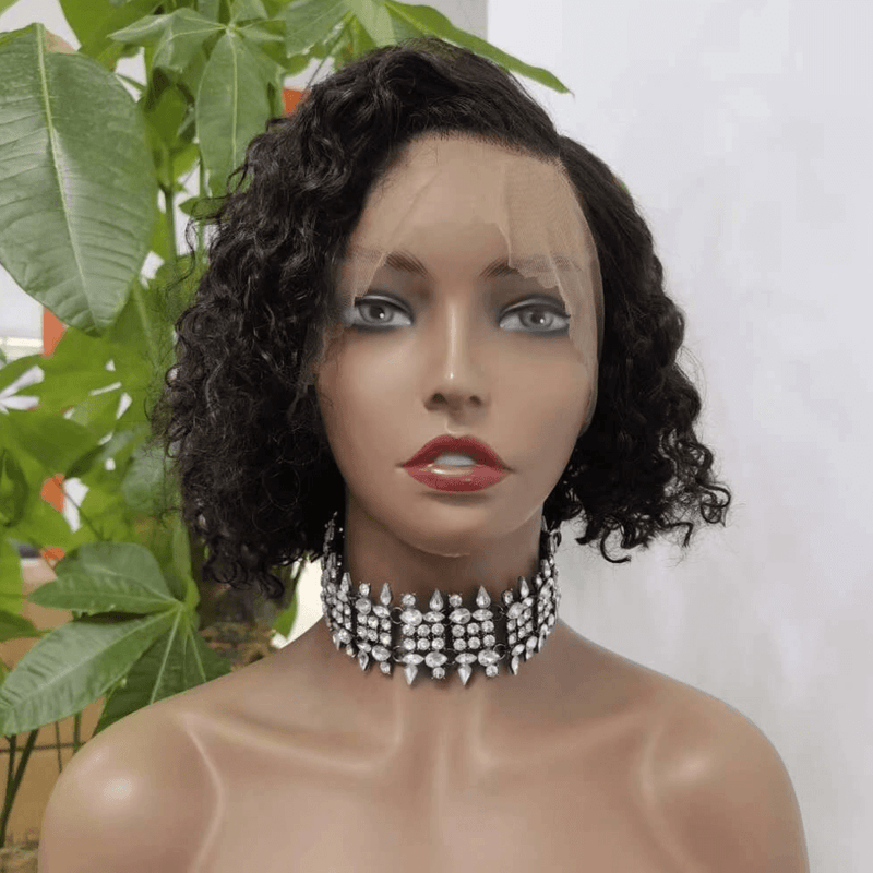 Curly Bob 360 Lace Wig Human Hair Side Part Short Wig For Black Women-f