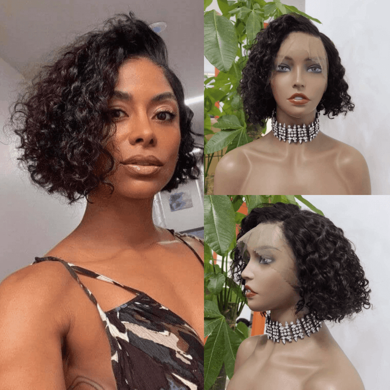 Curly Bob 360 Lace Wig Human Hair Side Part Short Wig For Black