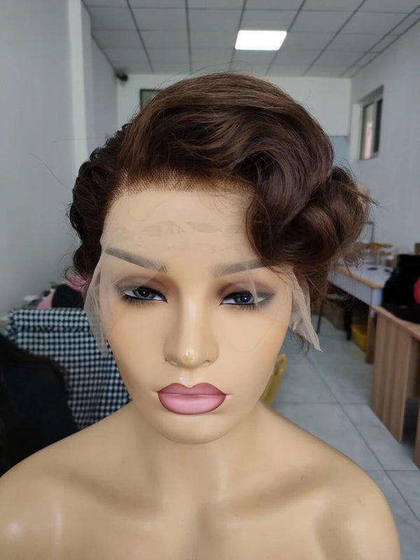 Dark Brown Pixie Cut Wig Human Hair Lace Wig for Black Women