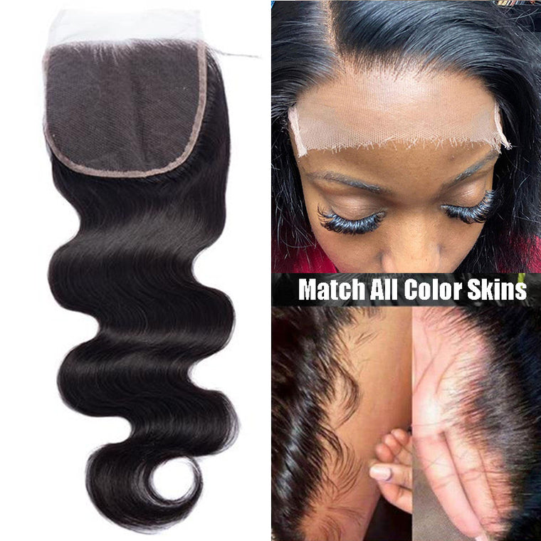 Cheveux brésiliens Lace Closure lisse 4x4 partie centrale pour afro-américain