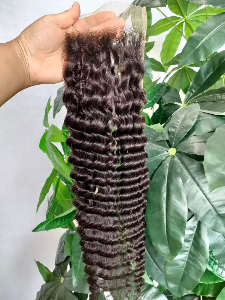 Cheveux brésiliens Lace Closure lisse 4x4 partie centrale pour afro-américain