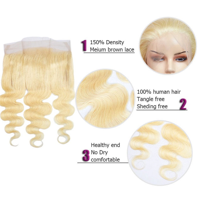 Blonde 360 Lace Frontal Body Wave Virgin Human Hair Transparent Lace Frontal