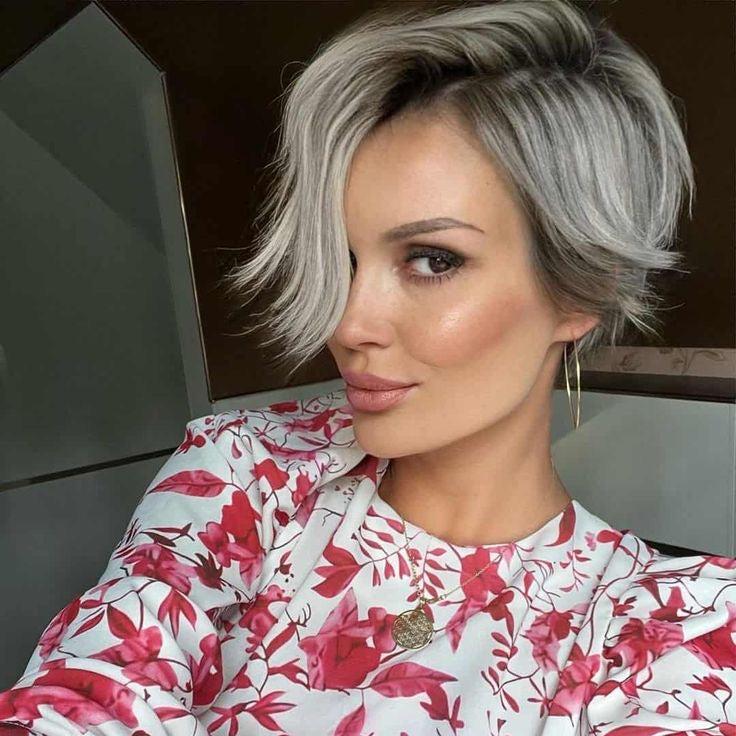 Gray Highlight Pixie Cut Lace Frontal Wig straight Human Hair Wig