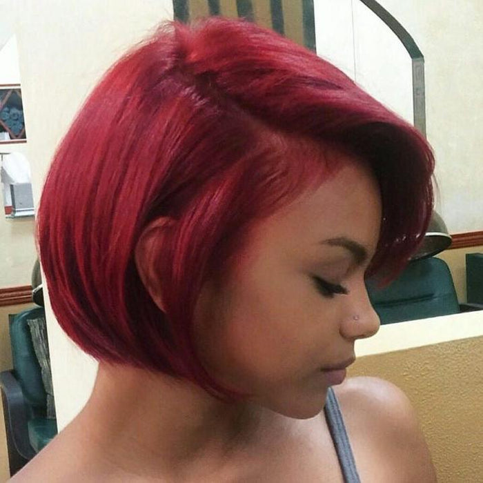 Red Color Pixie Cut Lace Frontal Wig Human Hair for African American